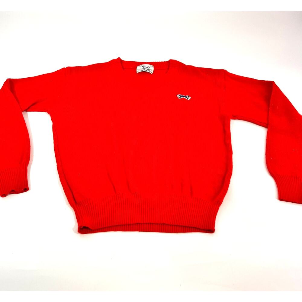 vintage sz 16 1970's Unisex kid's or women's red knit v-neck sweater Fox logo